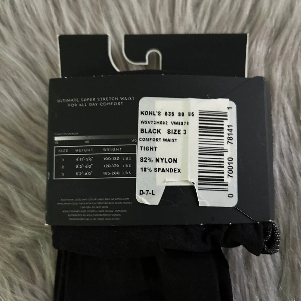 Simply Vera‎ Vera Wang Comfort Waist Tights Womens Size 3 Black Semi Opaque